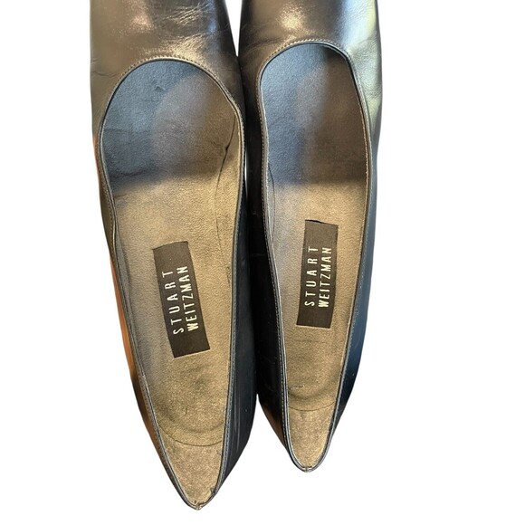 Stuart Weitzman Shoes Womens 8AAA Narrow Black Leather Pumps Square Toe Heels - Picture 6 of 12